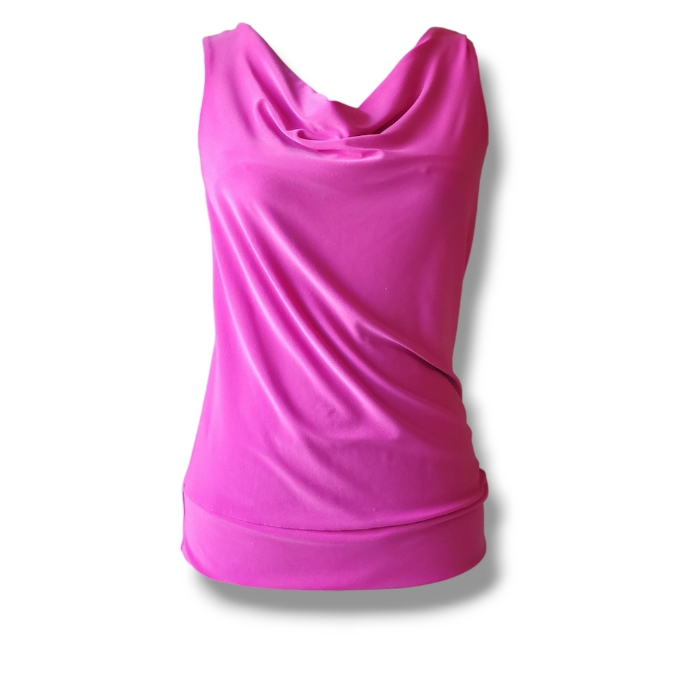 Cowl Neck & Deeper Cowl Back Sleeveless Top in Vibrant Fuchsia Sz M